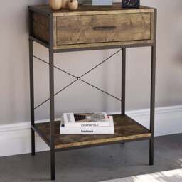 VIDA DESIGNS Brooklyn Single Drawer Dark Wood Rustic Industrial Console Table - Size: 34 x 50 x 74cm - Brown - Wilko