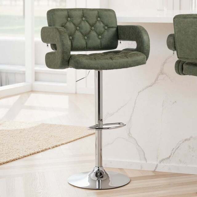 Portland Green PU Leather Height Adjustable Swivel Bar Stool - Size: Single - Wilko - image 1