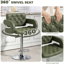 Portland Green PU Leather Height Adjustable Swivel Bar Stool - Size: Single - Wilko - thumbnail 6