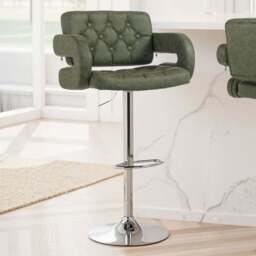Portland Green PU Leather Height Adjustable Swivel Bar Stool - Size: Single - Wilko