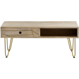 Brooklyn Huyen Single Drawer Single Shelf Light Gold Coffee Table - Brown - Wilko - thumbnail 4