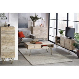 Brooklyn Huyen Single Drawer Single Shelf Light Gold Coffee Table - Brown - Wilko - thumbnail 6