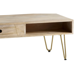Brooklyn Huyen Single Drawer Single Shelf Light Gold Coffee Table - Brown - Wilko - thumbnail 5