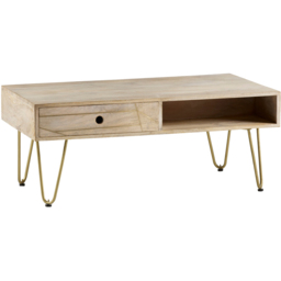 Brooklyn Huyen Single Drawer Single Shelf Light Gold Coffee Table - Brown - Wilko - thumbnail 3