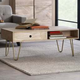 Brooklyn Huyen Single Drawer Single Shelf Light Gold Coffee Table - Brown - Wilko