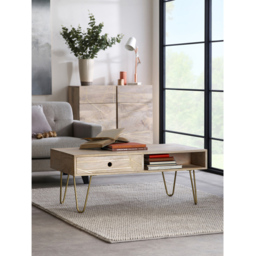 Brooklyn Huyen Single Drawer Single Shelf Light Gold Coffee Table - Brown - Wilko - thumbnail 7