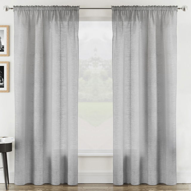Tyrone Textiles Rhodes Silver Linen Look Rod Pocket Voile Panel Curtains 140 x 229cm - Size: W 140 x D 229cm - Wilko - image 1
