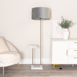 ValueLights Tavel Chrome LED Floor Lamp Table with Grey and Chrome Velvet Lamp Shade - Size: 146 x 54 x 35cm - Silver - Wilko - thumbnail 3