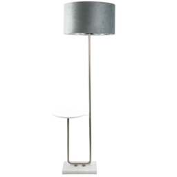 ValueLights Tavel Chrome LED Floor Lamp Table with Grey and Chrome Velvet Lamp Shade - Size: 146 x 54 x 35cm - Silver - Wilko