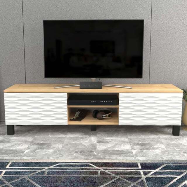 Decorotika Lukas 2 Door 2 Oak and White TV Unit - Size: 40.3 x 150 x 35cm - Multi - Wilko - image 1
