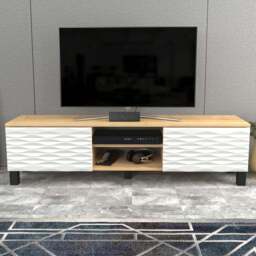 Decorotika Lukas 2 Door 2 Oak and White TV Unit - Size: 40.3 x 150 x 35cm - Multi - Wilko