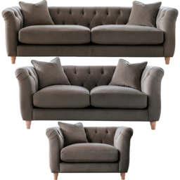 Elsie Chesterfield 6 Seater Mushroom Plush Velvet Sofa Suite - Brown - Wilko - thumbnail 3