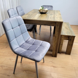 Portland 6 Seater Dining Set Rustic Effect and Grey Velvet with Bench - Multi - Wilko - thumbnail 5