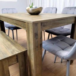 Portland 6 Seater Dining Set Rustic Effect and Grey Velvet with Bench - Multi - Wilko - thumbnail 7