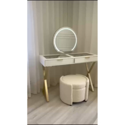 CARME Home Jess 2 Drawers White and Gold Glass top Dressing Table - Size: 34 x 50 x 123cm - Wilko - thumbnail 7