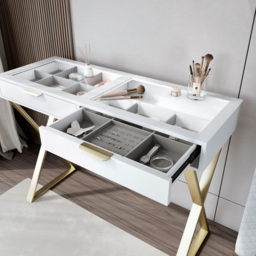 CARME Home Jess 2 Drawers White and Gold Glass top Dressing Table - Size: 34 x 50 x 123cm - Wilko - thumbnail 5