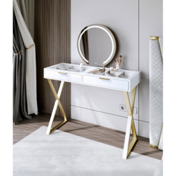 CARME Home Jess 2 Drawers White and Gold Glass top Dressing Table - Size: 34 x 50 x 123cm - Wilko - thumbnail 6