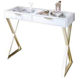 CARME Home Jess 2 Drawers White and Gold Glass top Dressing Table - Size: 34 x 50 x 123cm - Wilko - thumbnail 3