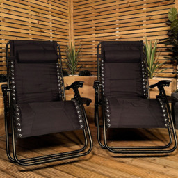 Samuel Alexander Set of 2 Black Multi Position Garden Sun Loungers - Size: 1 Seater - Wilko - thumbnail 1