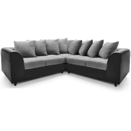 Luxor 5 Seater Black and Grey Jumbo Cord Scatter Back L Shaped Corner Sofa Set - Multi - Wilko - thumbnail 3