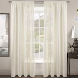 Velosso Riva Plain Cream Slot Top Voile Panel Curtain 150 x 122cm - Size: W 150 x D 122cm - Wilko - thumbnail 1