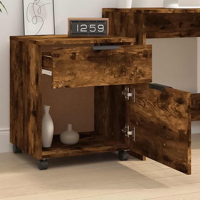 vidaXL Single Door Single Drawer Smoked Oak File Cabinet with Swivel Wheels - Size: 225 x 42.5 x 45cm - Brown - Wilko - image 1