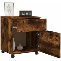 vidaXL Single Door Single Drawer Smoked Oak File Cabinet with Swivel Wheels - Size: 225 x 42.5 x 45cm - Brown - Wilko - thumbnail 6
