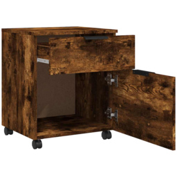 vidaXL Single Door Single Drawer Smoked Oak File Cabinet with Swivel Wheels - Size: 225 x 42.5 x 45cm - Brown - Wilko - thumbnail 5