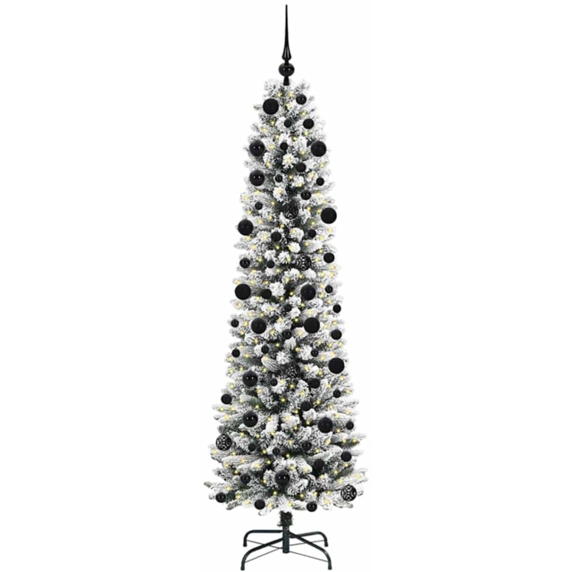 vidaXL Pre-Lit Warm White LED and Black Baubles White Artificial Christmas Tree with Stand 6.8ft - Wilko - image 1