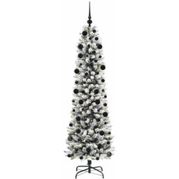 vidaXL Pre-Lit Warm White LED and Black Baubles White Artificial Christmas Tree with Stand 6.8ft - Wilko