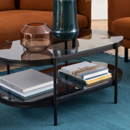 Florence Bayonne Single Shelf Smoked Glass Top Oval Coffee Table - Black - Furniture To Go - Wilko - thumbnail 1