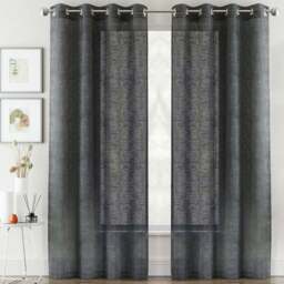 Tyrone Textiles Crete Charcoal Linen Look Eyelet Voile Panel Curtains 140 x 137cm - Size: W 140 x D 137cm - Wilko
