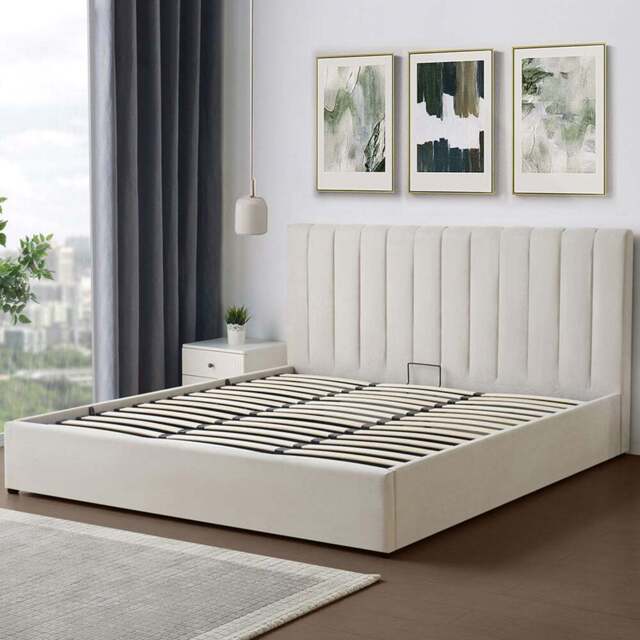 Brooklyn Evelynne Super King Beige Linen Ottoman Bed - Yellow - Wilko - image 1