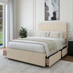 Bedmaster King Size Cream Naples Linen 4 Drawer Divan Base with Valencia Headboard - Wilko - thumbnail 4