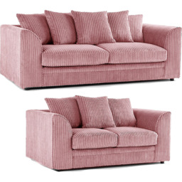 Luxor 5 Seater Pink Jumbo Cord Scatter Back Sofa Set - Wilko - thumbnail 3