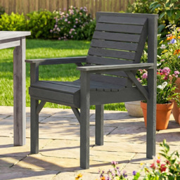 Outsunny Grey Wooden Garden Dining Chair with Curved Seat - Size: 90 x 66 x 65cm - Grey Embossed Finish - Wilko