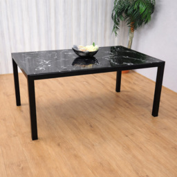 Portland Marble Effect Glass 4 Seater Velvet Dining Set Black - Wilko - thumbnail 4