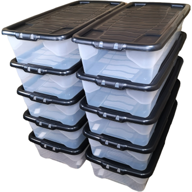 Samuel Alexander 42L Under Bed Storage Box with Lid 10 Pack - Size: 80 x 18 x 39cm - White - Wilko - image 1