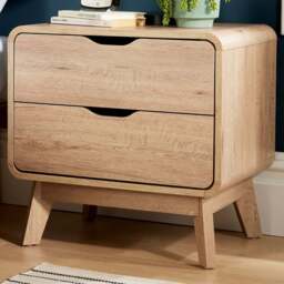 Home Source 2 Drawer Oak Bedside Table - Brown - Wilko
