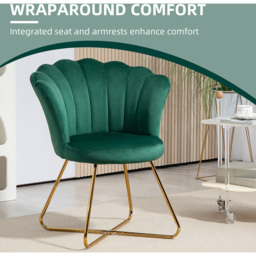 HOMCOM Green Velvet Tufted Accent Chair with Lotus Backrest - Size: Single - Wilko - thumbnail 6