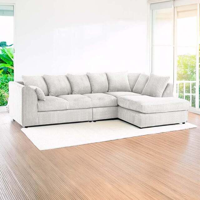 Luxor 4 Seater Silver Jumbo Cord Right Hand Facing Scatter Back L Shaped Corner Sofa Set - Wilko - image 1