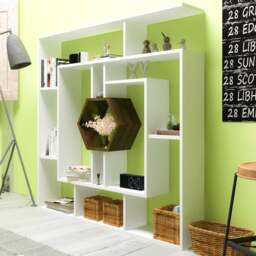 Decorotika Labrina 12 Shelf White and Walnut Hexagonal Geometric Bookcase - Size: 134 x 134 x 22cm - Multi - Wilko