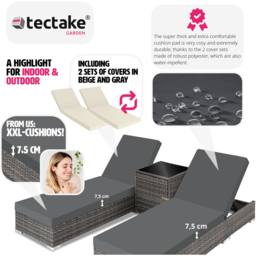 tectake Grey Aluminium Frame Adjustable Sun Lounger Set of 2 - Size: 21 x 60 x 184cm - Wilko - thumbnail 7