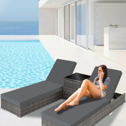 tectake Grey Aluminium Frame Adjustable Sun Lounger Set of 2 - Size: 21 x 60 x 184cm - Wilko