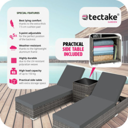 tectake Grey Aluminium Frame Adjustable Sun Lounger Set of 2 - Size: 21 x 60 x 184cm - Wilko - thumbnail 4