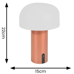 ValueLights Calhoun Copper Rechargeable LED Mushroom Table Lamp - Size: 22 x 15 x 15cm - Orange - Wilko - thumbnail 6