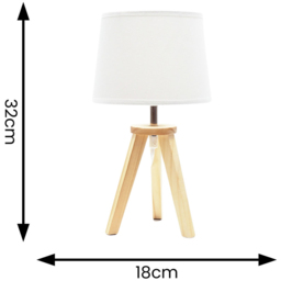 ValueLights Set of 2 Jackson Fabric Shade Natural Wood Tripod LED Table Lamp - Cream - Wilko - thumbnail 5