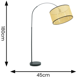 ValueLights Louis Natural Cane Drum Shade Black Curved LED Floor Lamp - Size: 180 x 45 x 105cm - Wilko - thumbnail 5