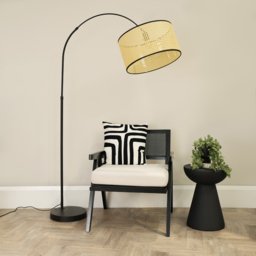 ValueLights Louis Natural Cane Drum Shade Black Curved LED Floor Lamp - Size: 180 x 45 x 105cm - Wilko - thumbnail 4