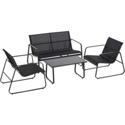 Outsunny 4 Seater Black Garden Furniture Set with Glass Top Table - Wilko - thumbnail 3